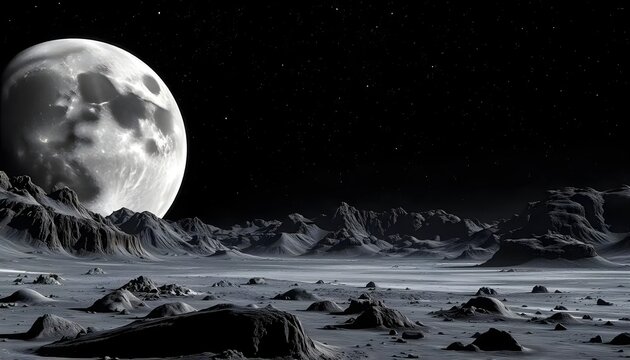 Conceptual View of Cratered Lunar or Martian Surface in Black and White