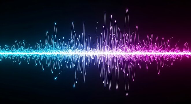Energetic soundwave visualization with glowing blue and vibrant purple hues