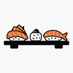 Flat illustration of sushi on a tray