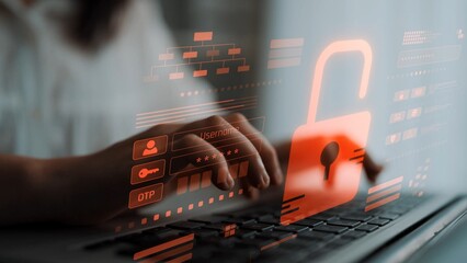 Digital security concept illustrating a cybersecurity breach, with a red unlocked padlock indicating data exposure among secure systems, emphasizing system vulnerability and risk Marrow