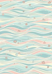 Pastel colored ocean waves seamless pattern with seashells vector design