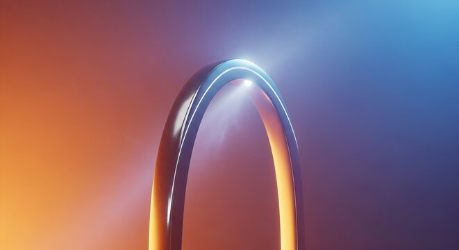 Abstract metallic arch, glossy rendering with vibrant colors and soft lighting