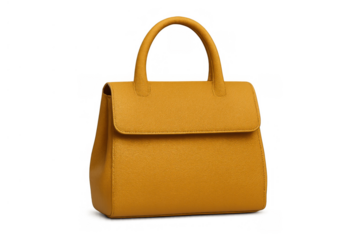 Yellow luxury leather handbag standing, modern fashion accessory for women, stylish elegant design, transparent background