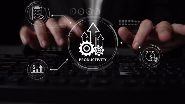 Productivity improvement in digital business, showing productivity tools, productivity tracking, productivity optimization, and workflow for business workplace efficiency. Muxer