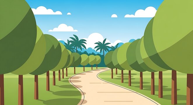 Enchanting pathway through the tree lined scenic avenue illustration