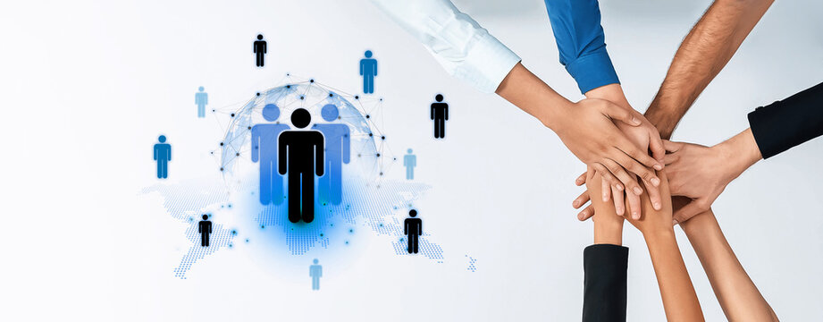 A concept of global leadership and network influence. A central team or individual connects with a professional network distributed across the world map, representing worldwide reach. Fermion