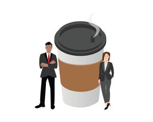 Business Professionals and a Large Coffee Cup to boost your energy