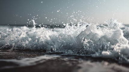 Captivating close-up of ocean waves crashing on shore with splashing droplets