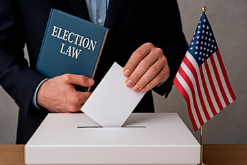 Voting concept of US election law with flag in the background.