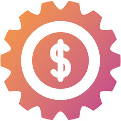 White Dollar Sign Inside A Gear With A Gradient Background Of Orange And Purple Colors