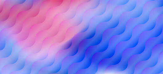 Blue and pink wavy mesh gradient background with ribbed glass effect. Abstract bright ultramarine and rose fluid digital watercolor for business banner design, sunset sky concept, liquid poster