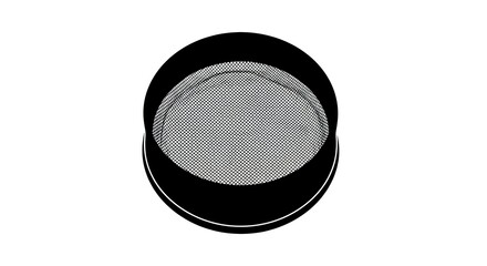 A black metal sieve with a fine mesh screen.