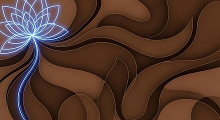 Glowing botanical artwork against abstract coffee color background