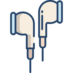 Pair of White Earbud Headphones with Blue Accents and Transparent Background