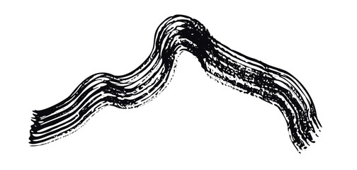 Wave textured vector grunge black ink paint brush stroke border. Abstract curve dynamic isolated dark line pattern paintbrush for texture design, abstract sound sign, striped mascara, mountain