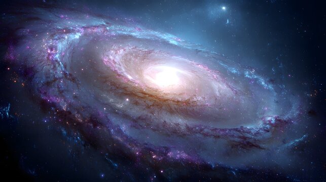 Brilliant spiral galaxy illuminated by countless stars against the deep void of space