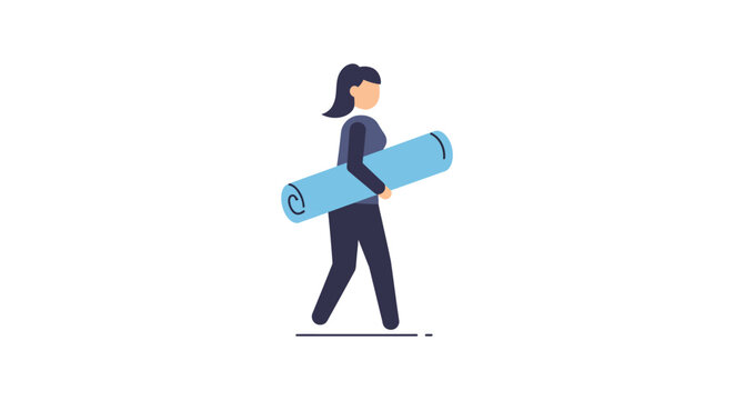 Woman carrying yoga mat to class illustrating a healthy lifestyle and wellness routine for fitness blogs and modern health campaigns.