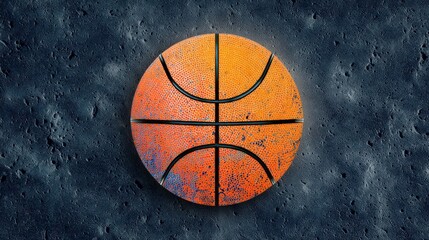 Basketball resting on dark textured concrete surface, copy space