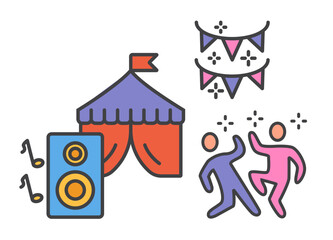 Obraz premium Dance party line art outline concept. Vector graphic design illustration