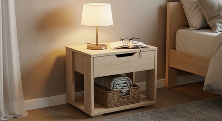 Cozy Bedroom Interior with Nightstand Lamp and Bedside Essentials Scene