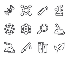 Clinical trials line icons. Set of outline symbols, simple graphic elements, modern linear style black pictograms collection. Vector line icons set