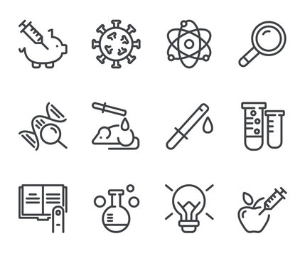 Clinical trials line icons. Set of outline symbols, simple graphic elements, modern linear style black pictograms collection. Vector line icons set