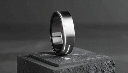Sleek Smart Ring on Minimalist Marble Stand A Modern Wearable Tech Accessory