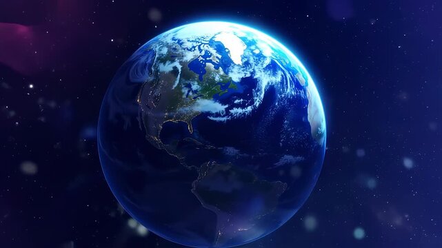 A celestial scene Earth glows with neon helix, set against a dark, starry backdrop - Powered by Adobe