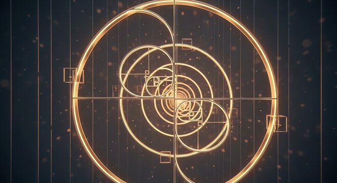 Glowing golden orbital paths forming a complex spiral pattern with central crosshairs on a dark grid.