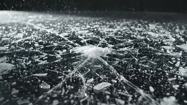 Close-Up of Glass Shattering and Cracking Under Impact Force