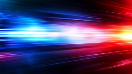 Futuristic abstract background with rotational border lines and high speed red and blue light trails forming horizontal motion rays that suggest advanced technology energy velocity and digital movemen