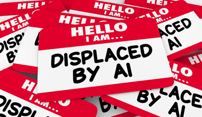 Displaced By AI Name Tag Sticker Unemployed Workers Lost Jobs 3d Illustration