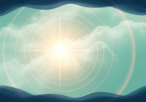 Sunlit Sky with Cloudscape and Concentric Circles Abstract Background