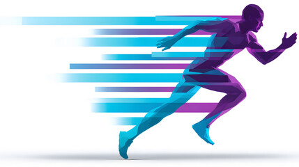 Abstract Digital Runner: Polygonal Man with Speed Lines in Cyan and Magenta