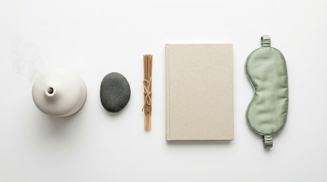 Wellness and self-care essentials for relaxation and mindfulness, flat lay