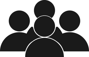 Simple icon showing five overlapping human figures. Ideal for representing crowds, audiences, communities, networks, or large groups.