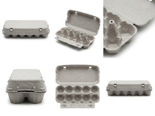 Empty cardboard egg cartons on a white background
