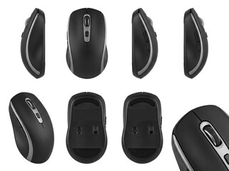 Wireless computer mouse isolated on a white background with multiple views