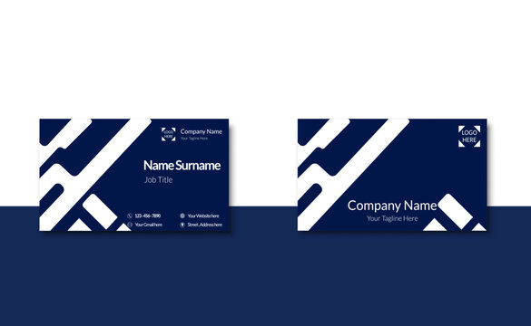 Modern business card design with a sophisticated navy blue and white color scheme Business Card Template Design