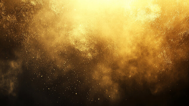 Abstract gradient particle background with glowing yellow light over retro gold and black grunge texture, distressed film effect, subtle grain noise creating a vintage cinematic and artistic digital b