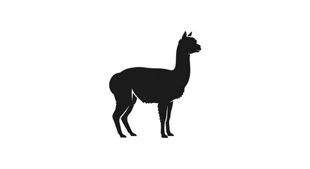 Fototapeta premium Black alpaca silhouette standing on a white background.