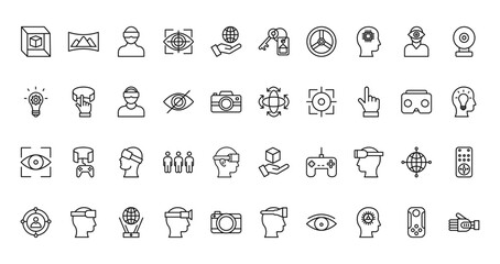 40 set of outline web virtual reality icons such as image, key, idea, temperature, scan, d, marketing vector thin icons for report, presentation, diagram, web design, mobile app