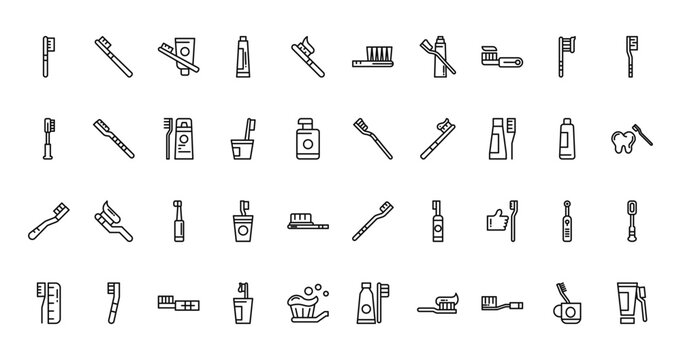 40 set of outline web toothbrush icons such as toothbrush, toothbrush, vector thin icons for report, presentation, diagram, web design, mobile app