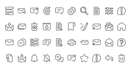40 set of outline web email and web icons such as email, ting, mail, bookmark, email, print, attachment vector thin icons for report, presentation, diagram, web design, mobile app