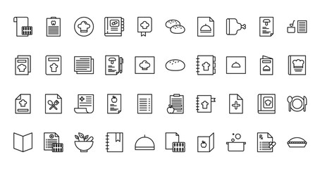 40 set of outline web recipe icons such as recipe, dough, recipe, dough, vector thin icons for report, presentation, diagram, web design, mobile app