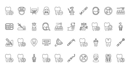 40 set of outline web dentist icons such as retractor, dental chair, dentist, hand, extraction, laser, pill vector thin icons for report, presentation, diagram, web design, mobile app