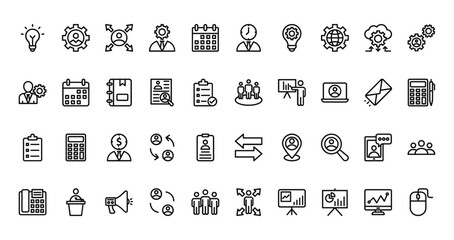 40 set of outline web corporate icons such as leader, working hours, management, teamwork, checklist, data, telephone vector thin icons for report, presentation, diagram, web design, mobile app
