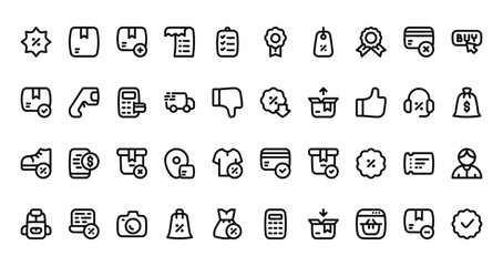 40 set of outline web ecommerce icons such as box, reward, box, low price, shoes, credit card, backpack vector thin icons for report, presentation, diagram, web design, mobile app
