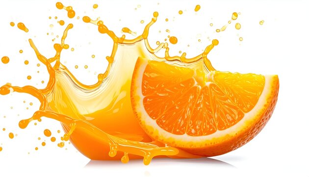 A vibrant orange slice creating a dynamic splash of fresh, pulpy juice