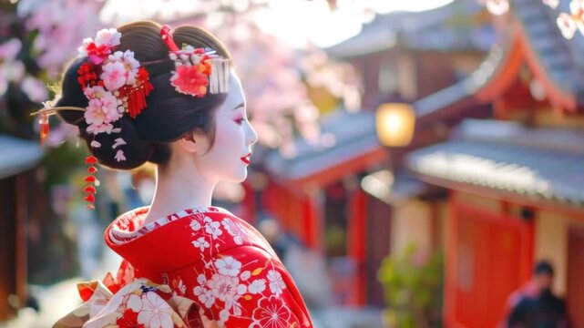 Geisha in Kyoto Street.